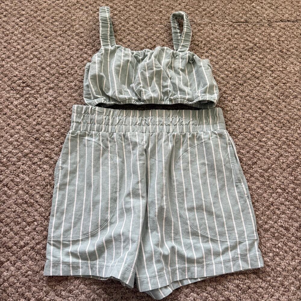 Madewell | Organic Cotton Sz M Crop Top/Shorts Set Stripes Preppy Summer Casual - Picture 2 of 9